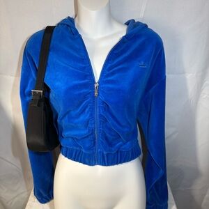 Juicy Couture Blue Velour Scrunched Cropped Zip Hoodie Size M